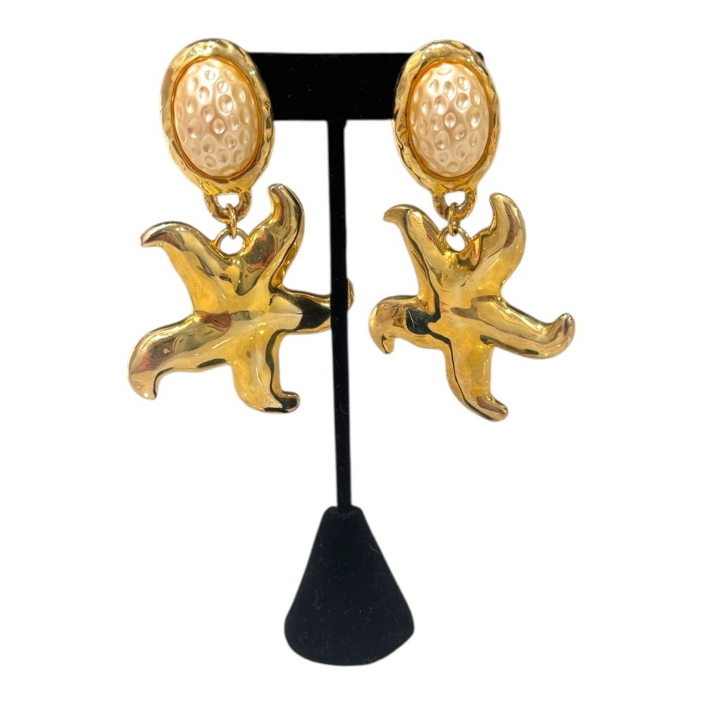 Julietta Mermaid Dreams Gold-Plated & Resin Drop Clip On Starfish Earrings - Picture 2 of 4